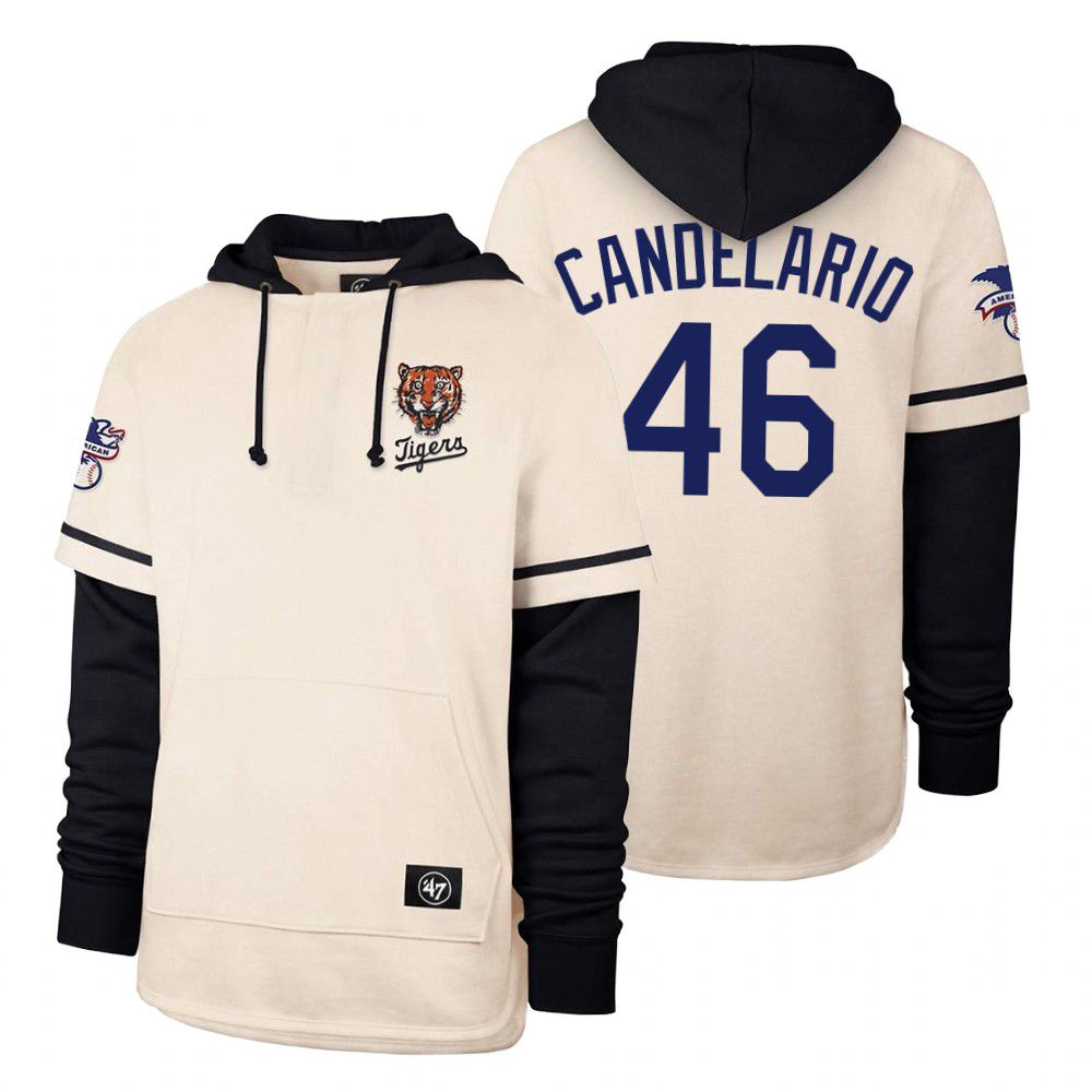 Men Detroit Tigers #46 Candelario Cream 2021 Pullover Hoodie MLB Jersey